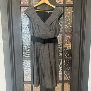 Antonio Melani Midi Dress Cocktail Women Size 8 Linen Blend V-Neck Career retro